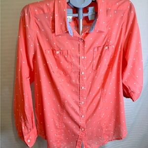 Lane Bryant Coral and White Polka Dot Shirt